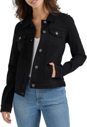 Cropped Denim Jacket for Women Long Sleeve Basic Button Down Crop Jean Shacket Trendy Trucker Short Coat with Pockets