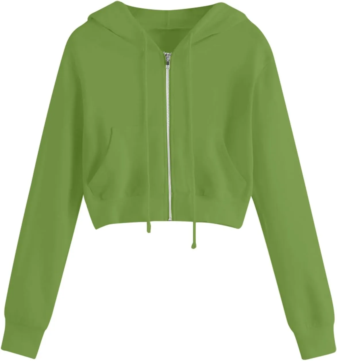 Cropped Hoodie for Women Fashion Zip Up Track Jackets Long Sleeve Athletic Sports Casual Sweatshirts with Pockets