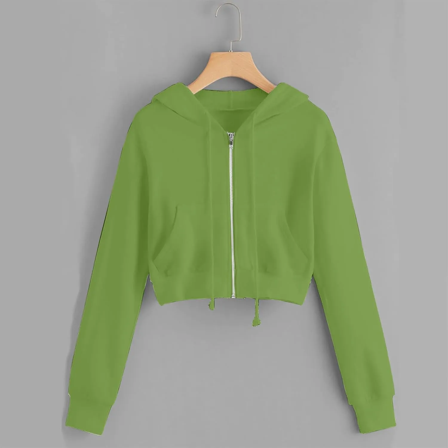 Cropped Hoodie for Women Fashion Zip Up Track Jackets Long Sleeve Athletic Sports Casual Sweatshirts with Pockets