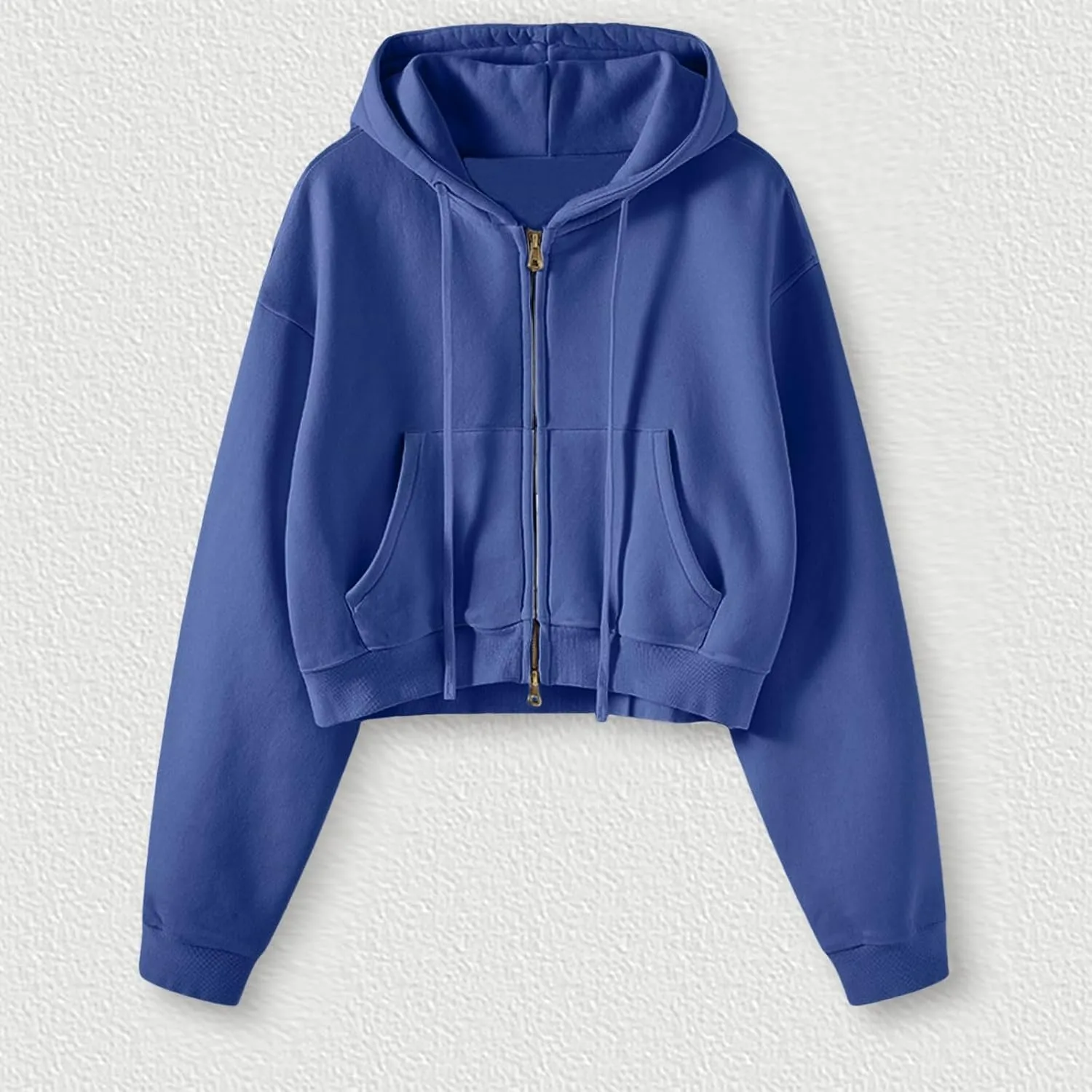 Cropped Hoodie for Women Trendy Long Sleeve Loose Fit Sweatshirts Drawstring Casual Zip Up Summer Sweatshirt Clothes