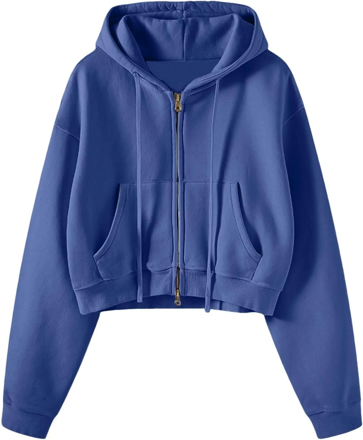 Cropped Hoodie for Women Trendy Long Sleeve Loose Fit Sweatshirts Drawstring Casual Zip Up Summer Sweatshirt Clothes
