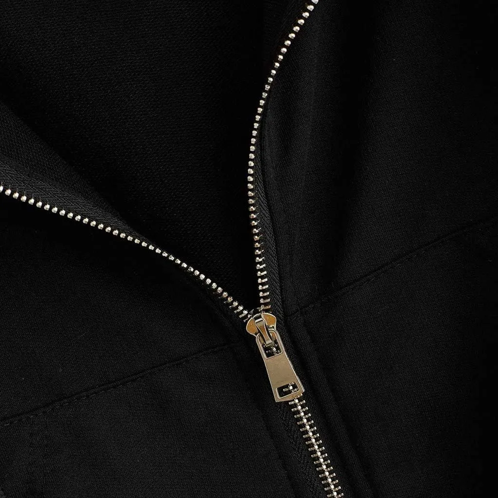 Cropped Hoodies for Women Casual Solid Color Zipper Long Sleeve Tops Fall Sweatshirts Adult Pullover with Pockets