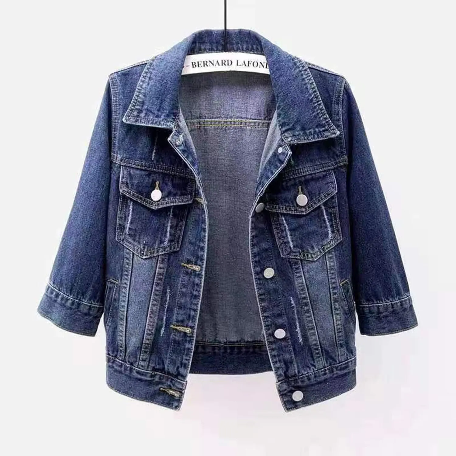 Cropped Jean Jacket for Women 3/4 Sleeve Short Denim Jacket Colored Casual Light Button Crop Trucker Jean Jackets Coat
