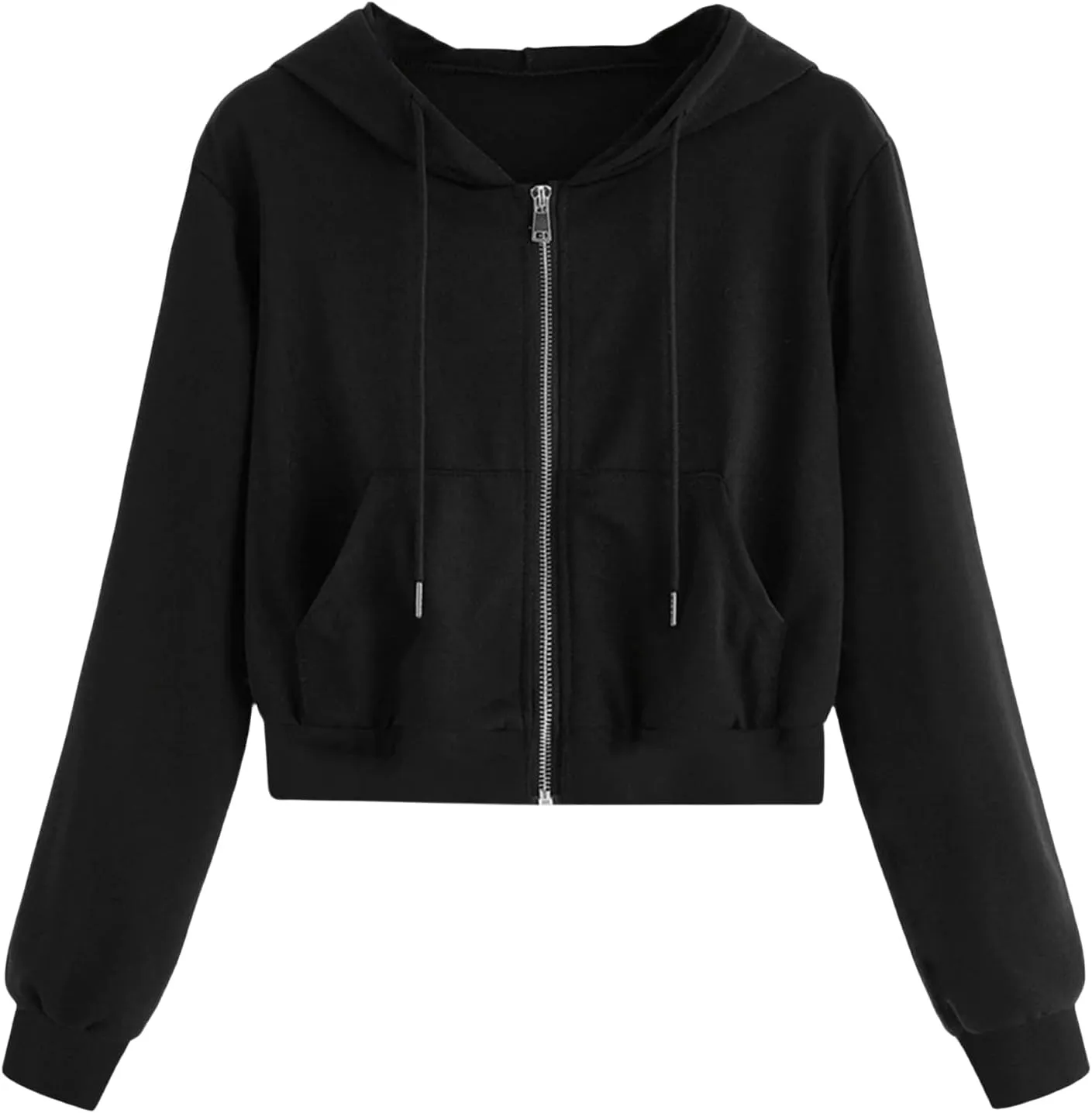 Cropped Sweatshirts for Women Zip Up Jackets Drawstring Hoodies Solid Color Sweatshirts Workout Tops with Pockets