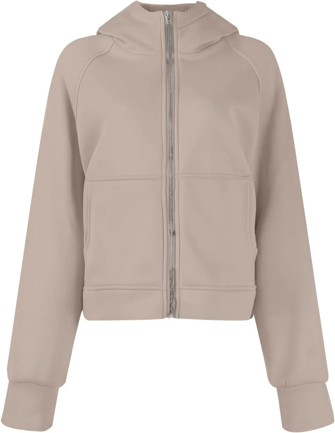 Cropped Zip Up Hoodie Women Oversized Thumb Hole Fleece Sweatshirt Athletic Trendy Y2k Plain Gym Zipper Hoodies
