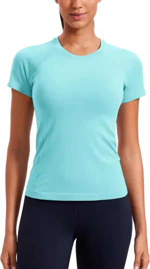 CRZ YOGA Seamless Workout Tops for Women Short Sleeve Athletic Tees Breathable Gym Running Yoga Shirts