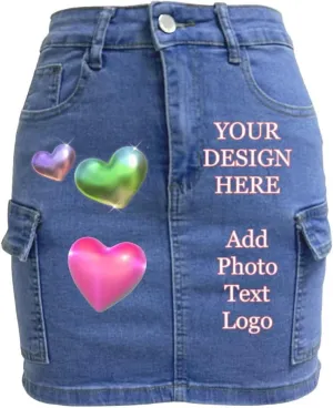 Custom Denim Mini Skirts Design Your Own Customized High Waist Bodycon Jean Skirts Personalized Add Image/Text/Logo for Women