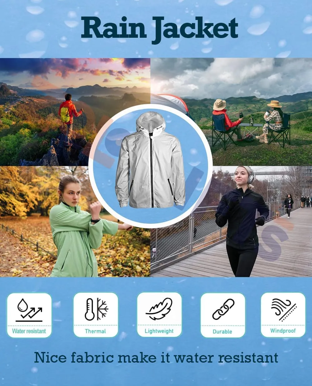 Custom Rain Jacket Women Men, Water Resistant Athletic Running Hooded Lightweight Jacket Windbreaker