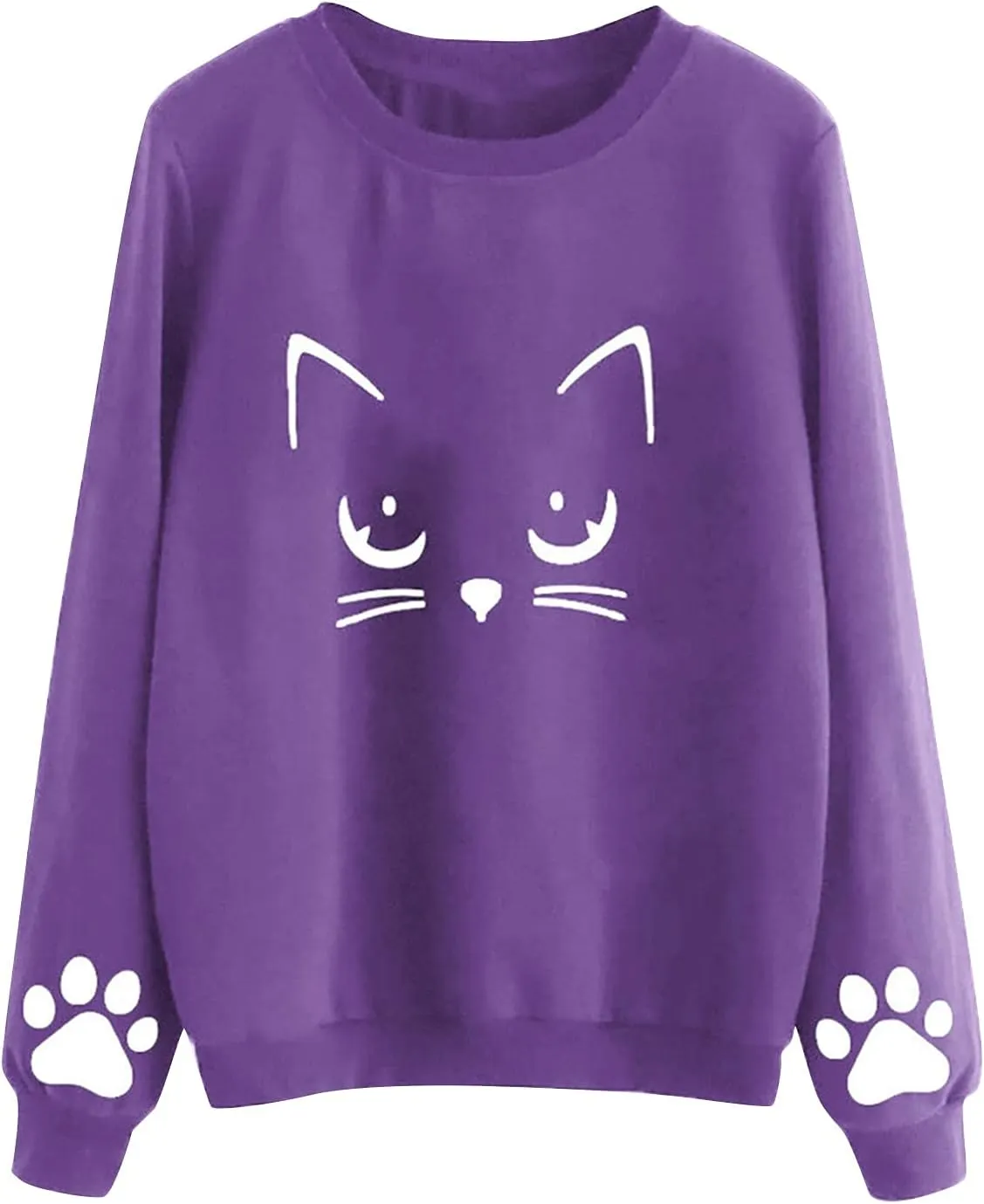 Cute Sweatshirts for Women Cat Printed Fashion Casual Graphic Pullovers Long Sleeve Loose Tops Comfy Round Collar Sweatshirts