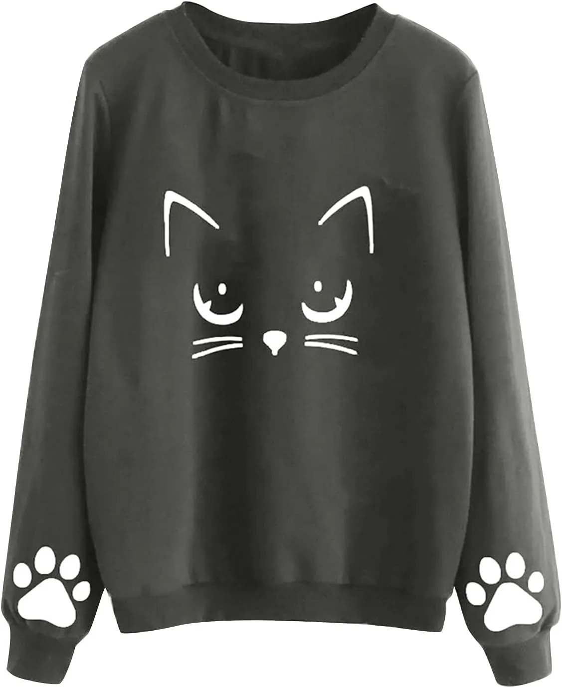 Cute Sweatshirts for Women Cat Printed Fashion Casual Graphic Pullovers Long Sleeve Loose Tops Comfy Round Collar Sweatshirts