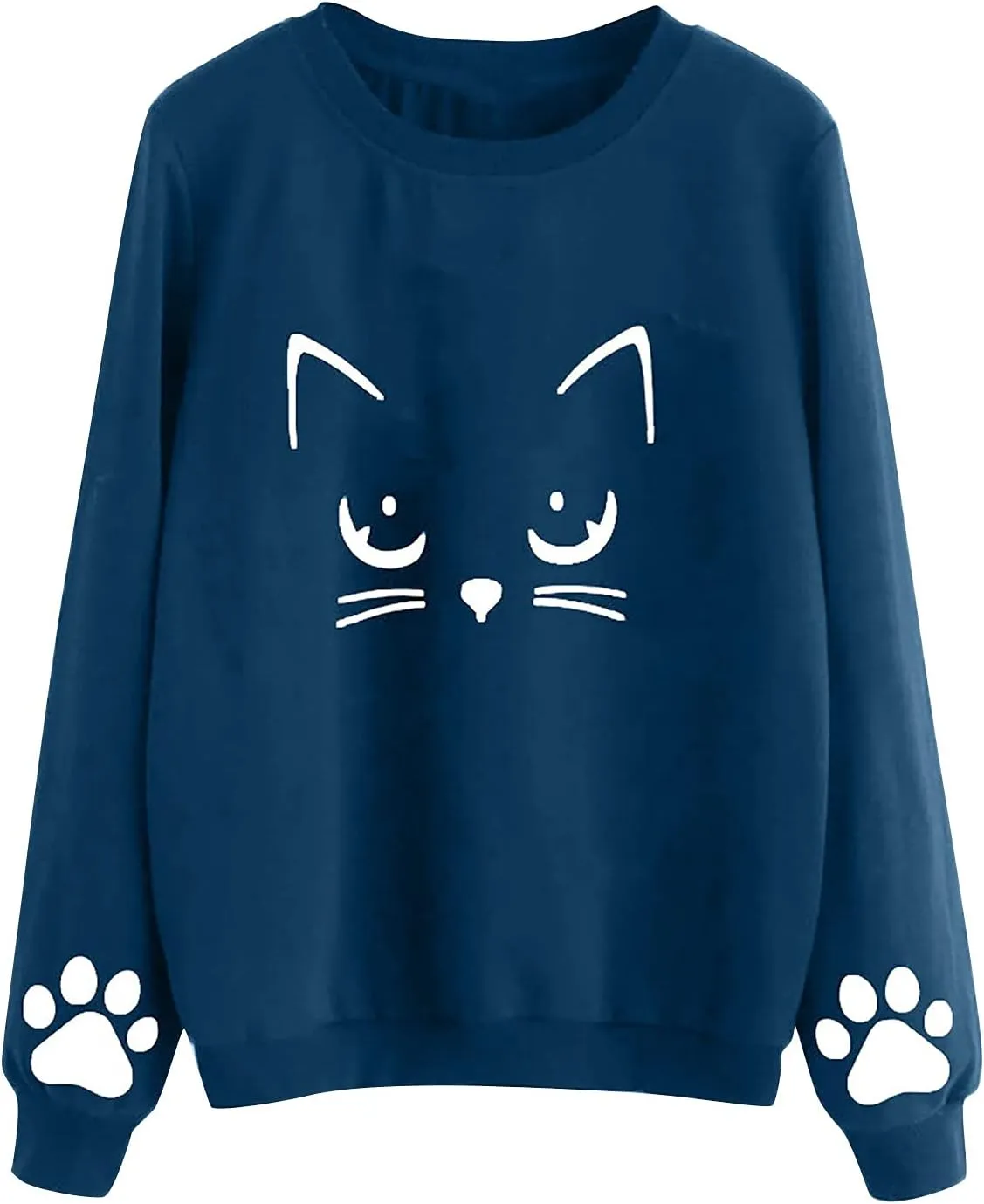 Cute Sweatshirts for Women Cat Printed Fashion Casual Graphic Pullovers Long Sleeve Loose Tops Comfy Round Collar Sweatshirts