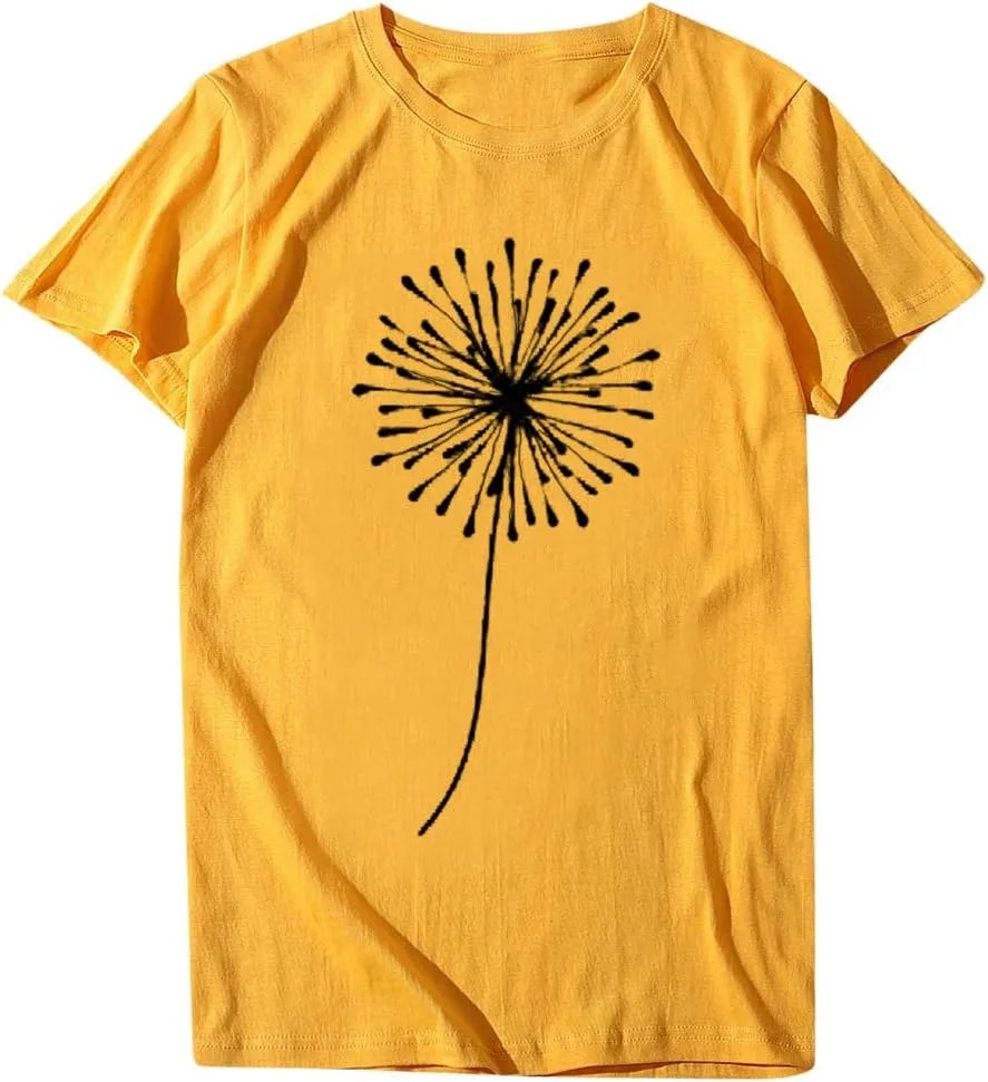 Cute T Shirts for Girls 10-12 Years Old Crew Neck Casual Floral Sunflower Tops Short Sleeve Tees Shirts Cotton Blouses