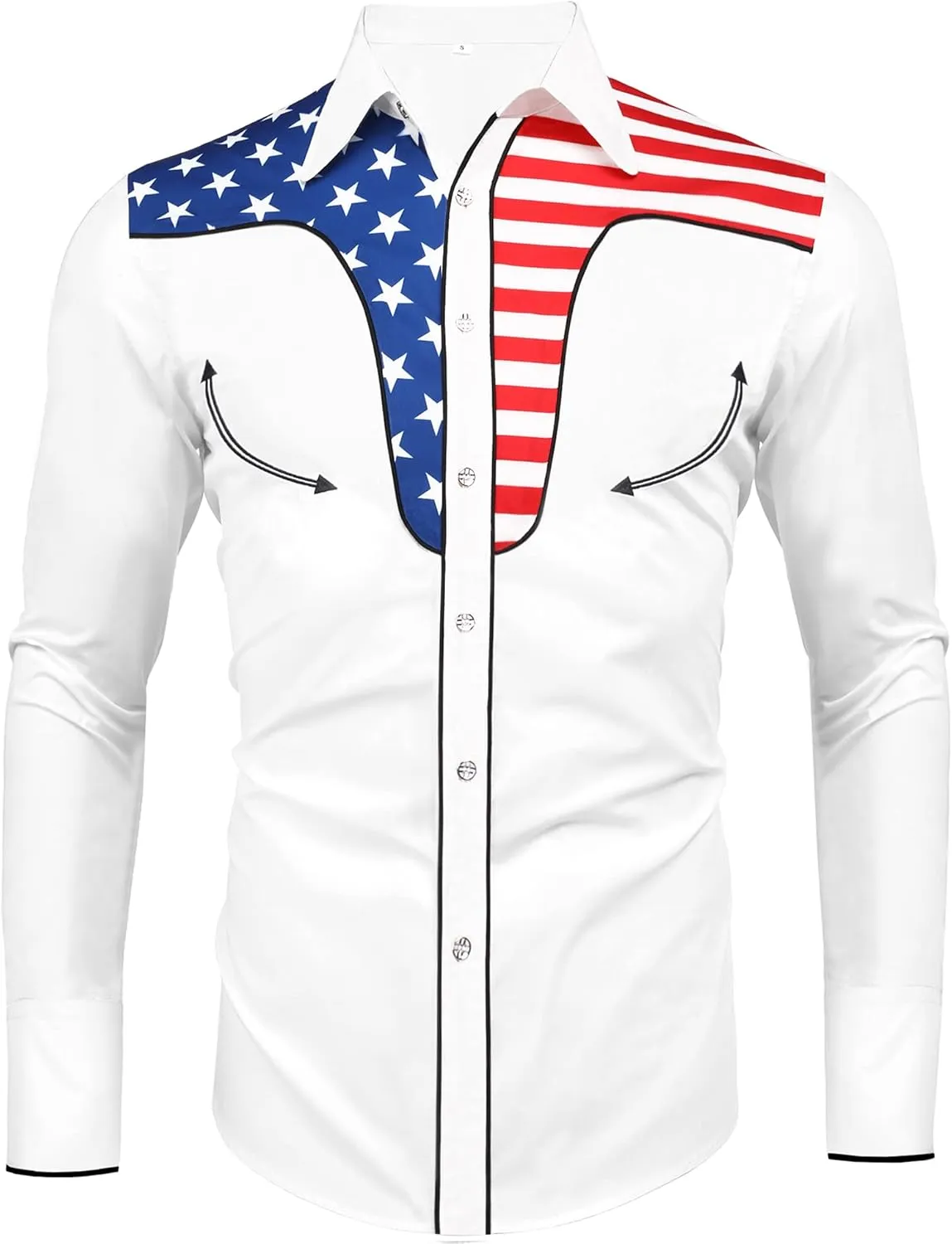 Daupanzees Men's Long Sleeve Embroidered Shirts Slim Fit American Flag Button Down Shirts