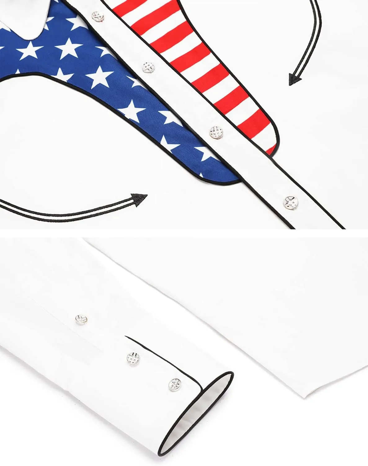 Daupanzees Men's Long Sleeve Embroidered Shirts Slim Fit American Flag Button Down Shirts