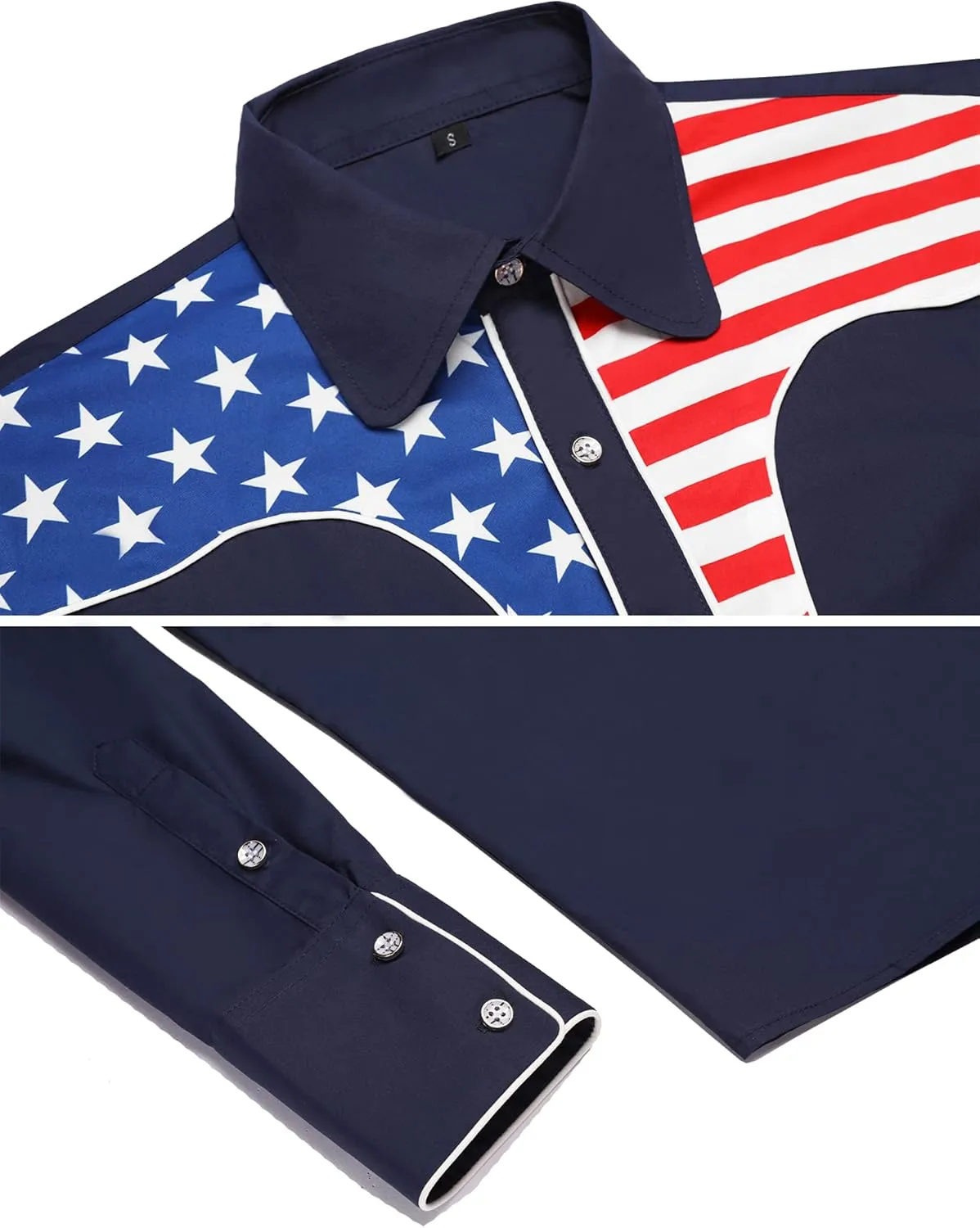 Daupanzees Men's Long Sleeve Embroidered Shirts Slim Fit American Flag Button Down Shirts