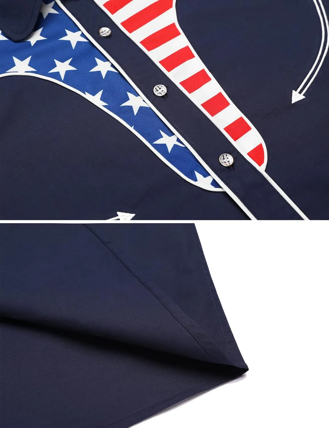 Daupanzees Men's Long Sleeve Embroidered Shirts Slim Fit American Flag Button Down Shirts