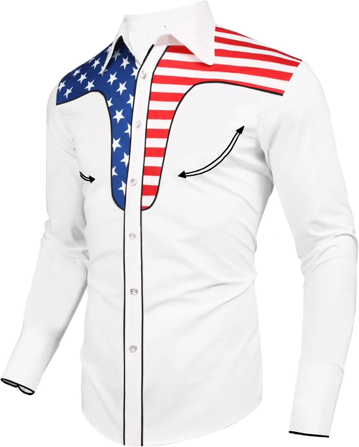 Daupanzees Men's Long Sleeve Embroidered Shirts Slim Fit American Flag Button Down Shirts