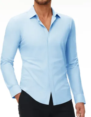 DEMEANOR Stretch Mens Dress Shirts Long Sleeve Slim Fit Dress Shirts for Men Button Down Dress Shirts Wrinkle Free