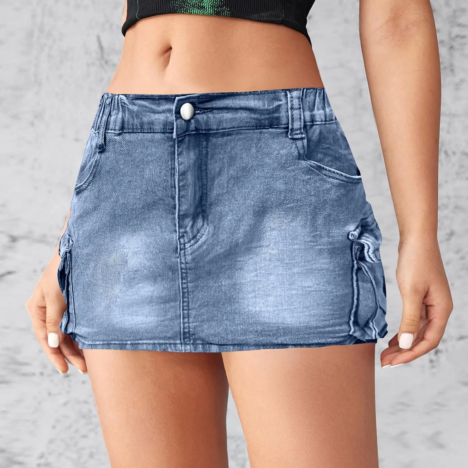 Denim Cargo Skirt Women Button Mini Skirt with Pockets Y2k Bodycon 2025 Trendy Jean Short Skirts
