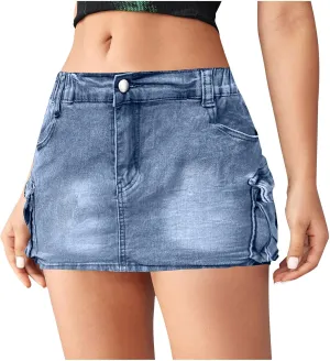 Denim Cargo Skirt Women Button Mini Skirt with Pockets Y2k Bodycon 2025 Trendy Jean Short Skirts