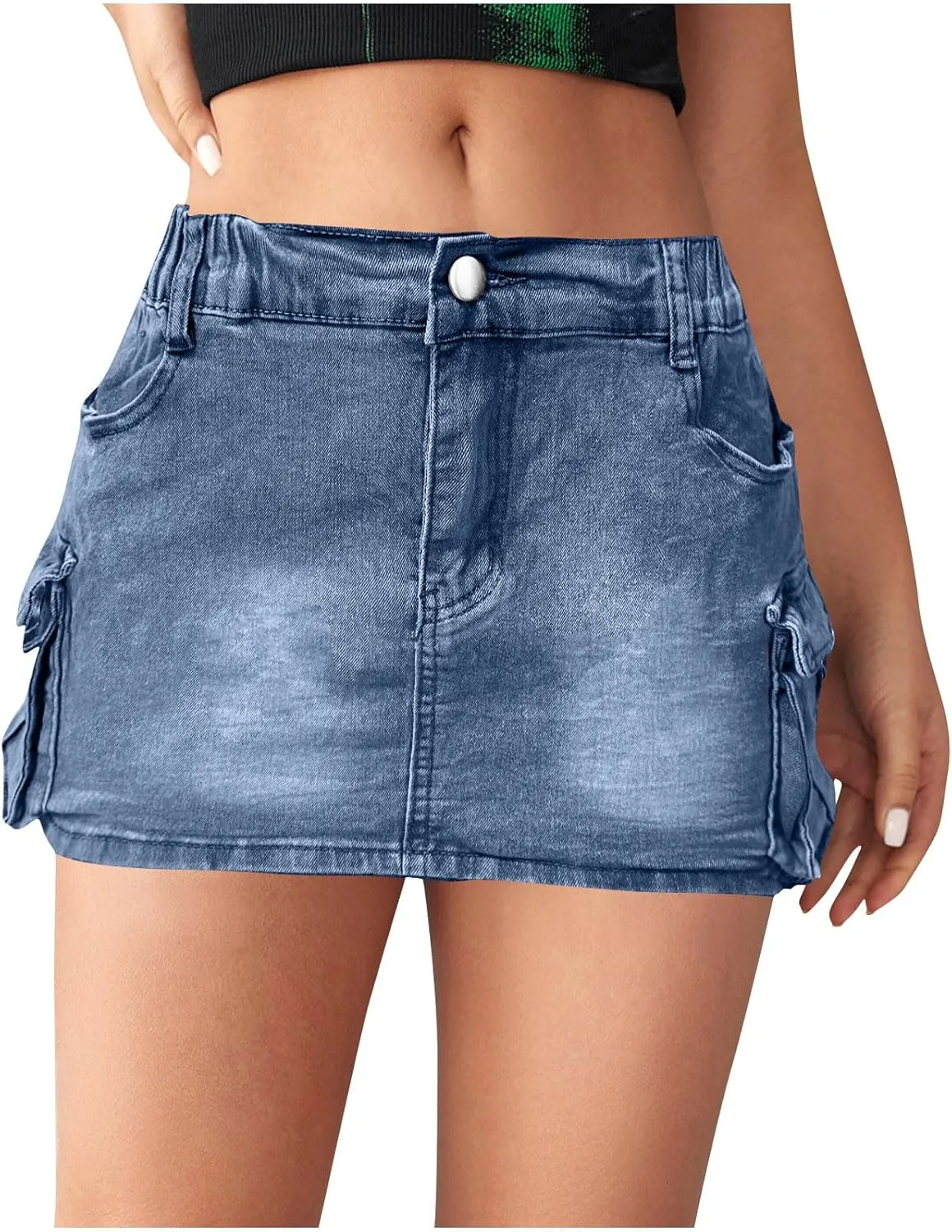 Denim Cargo Skirt Women Button Mini Skirt with Pockets Y2k Bodycon 2025 Trendy Jean Short Skirts