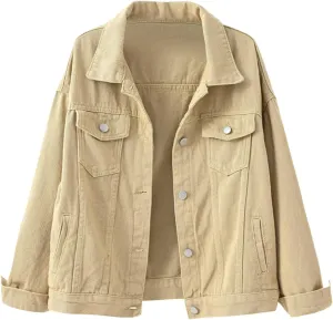 Denim Jacket for Women Cargo Pocket Cropped Jean Jackets Oversized Trucker Shacket Relaxed Fit Casual Jean Jacket