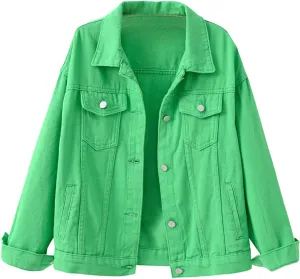 Denim Jacket for Women Cargo Pocket Cropped Jean Jackets Oversized Trucker Shacket Relaxed Fit Casual Jean Jacket
