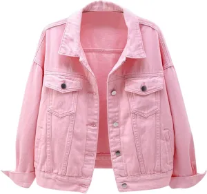Denim Jacket for Women Cargo Pocket Cropped Jean Jackets Oversized Trucker Shacket Relaxed Fit Casual Jean Jacket