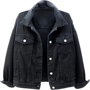 Denim Jacket for Women Cargo Pocket Cropped Jean Jackets Oversized Trucker Shacket Relaxed Fit Casual Jean Jacket