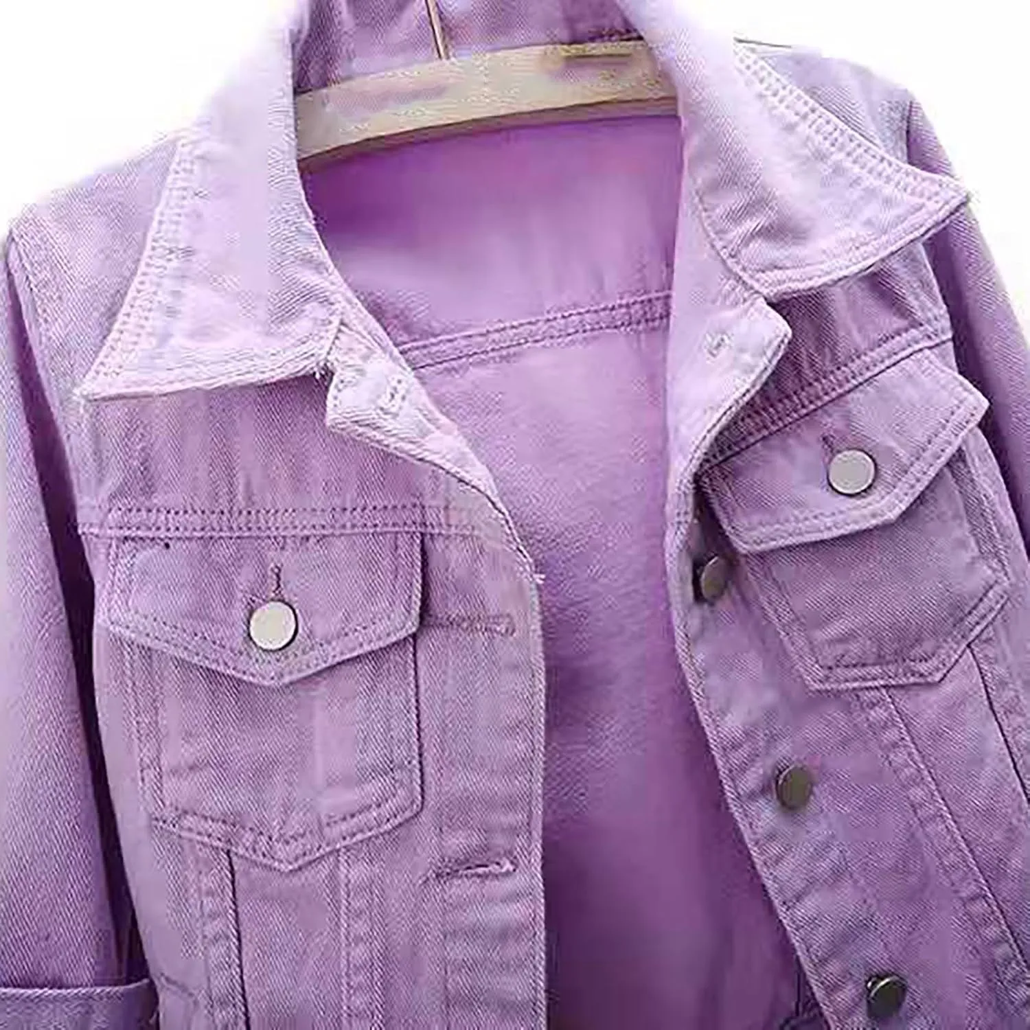 Denim Jackets for Women Trendy Basic Lapel Button Down Cropped Denim Jacket Trucker Coat Light Wash Short Jean Jacket