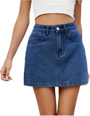Denim Mini Skirts for Women Y2K Trendy Button High Waist Jean Skirts Casual Stretch Slim Fit Cargo Skirt with Pockets