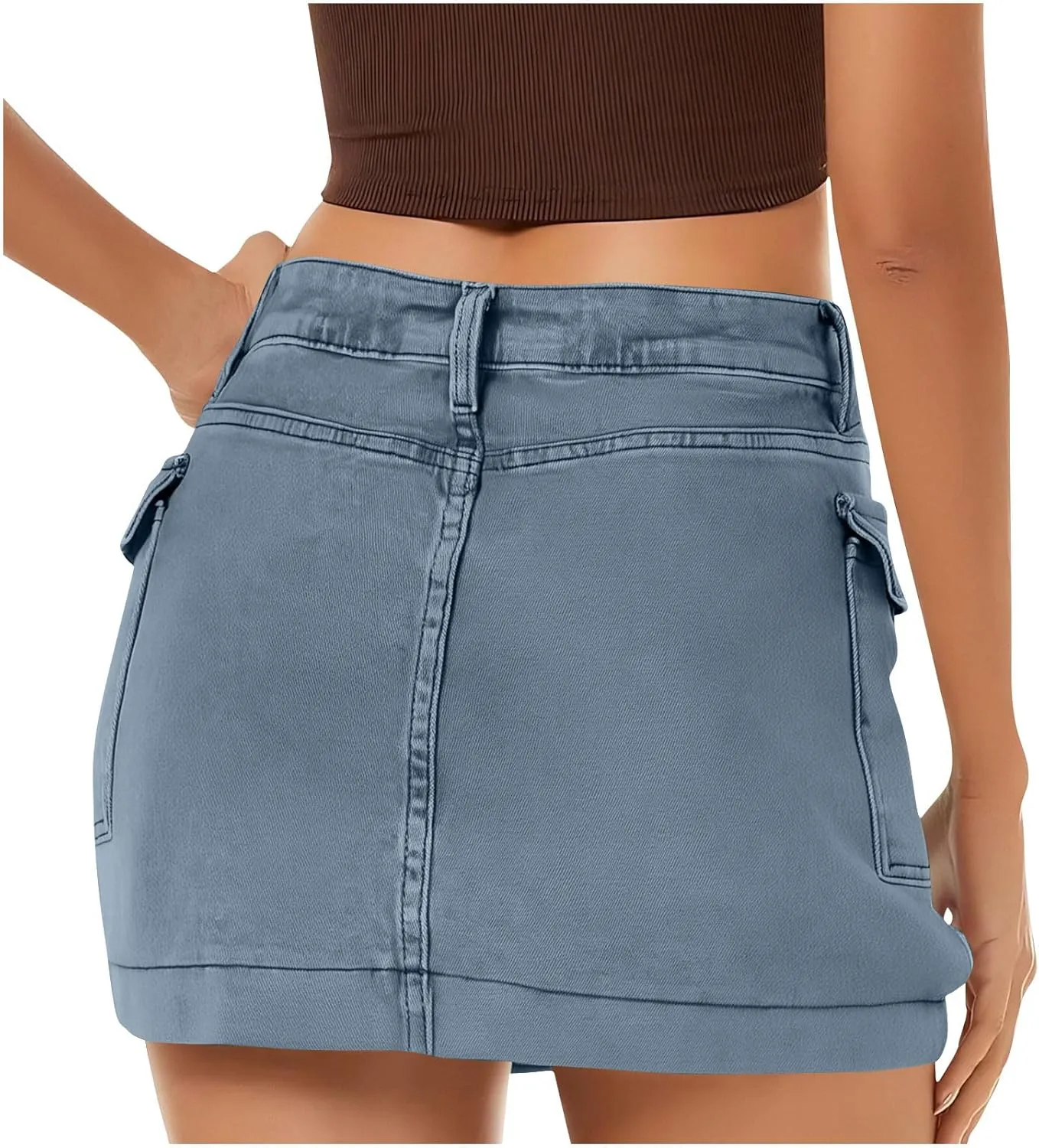 Denim Mini Skirts for Women Y2K Trendy Button High Waist Jean Skirts Casual Stretch Slim Fit Cargo Skirt with Pockets