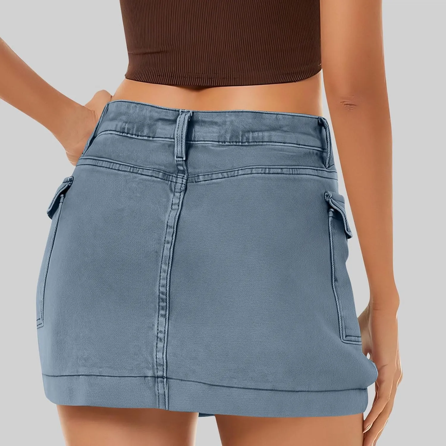 Denim Mini Skirts for Women Y2K Trendy Button High Waist Jean Skirts Casual Stretch Slim Fit Cargo Skirt with Pockets