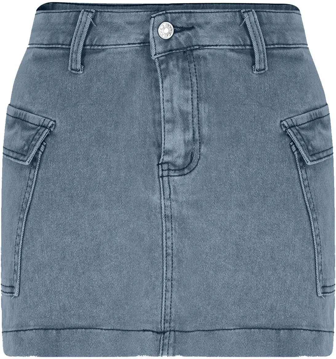 Denim Mini Skirts for Women Y2K Trendy Button High Waist Jean Skirts Casual Stretch Slim Fit Cargo Skirt with Pockets