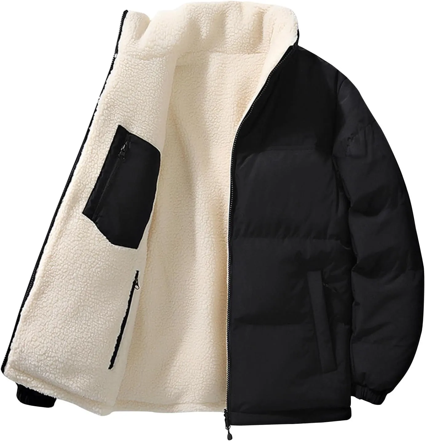 Dgoopd Puffer Jacket Men Fleece Lined Quilted Jacket Stand Collar Winter Jacket Thick down Jacket Casual Warm Coat