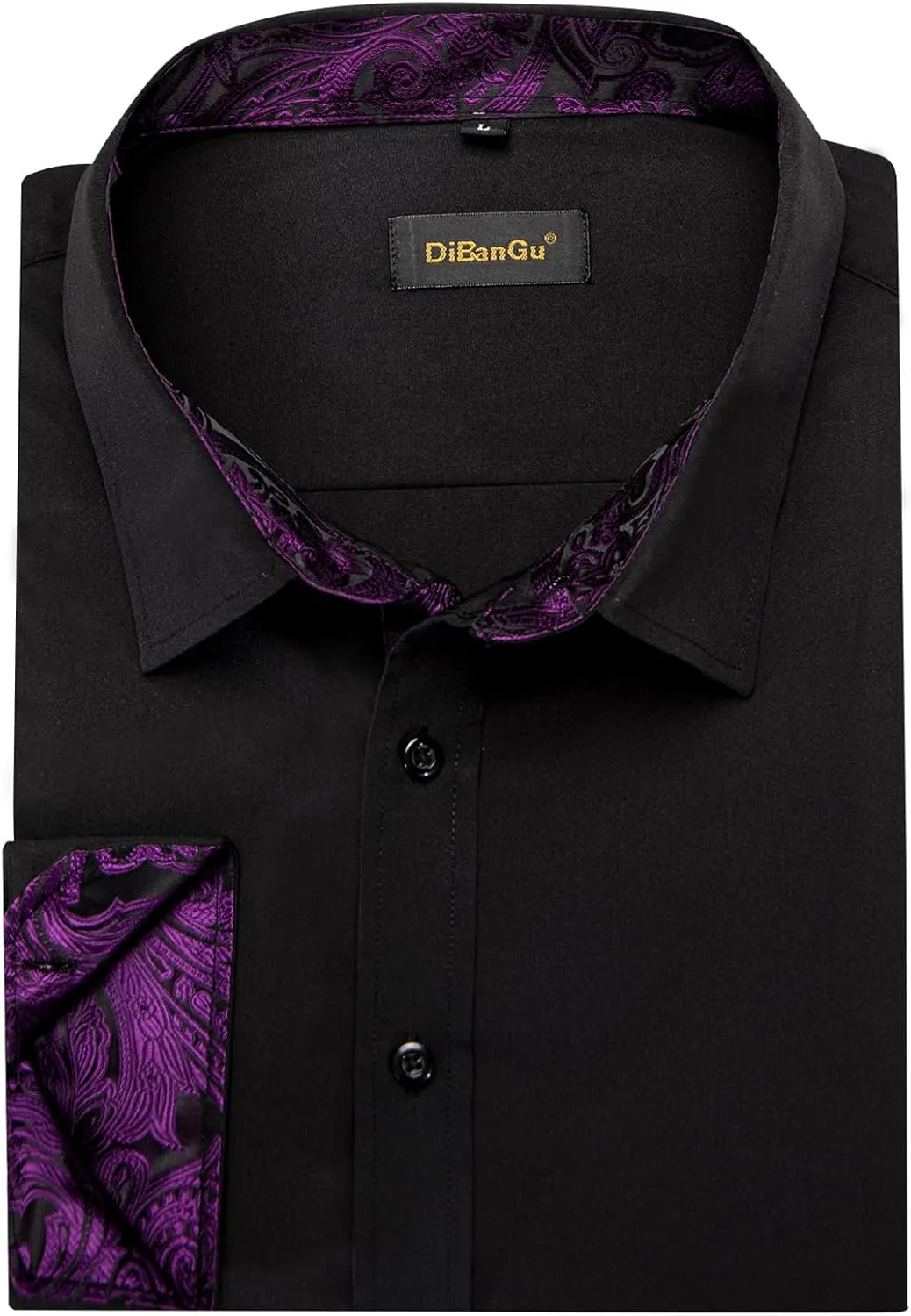 DiBanGu Mens Dress Shirts Solid Long Sleeve Button Down Shirts Regular Fit Inner Contrast Formal Shirts Wedding Business