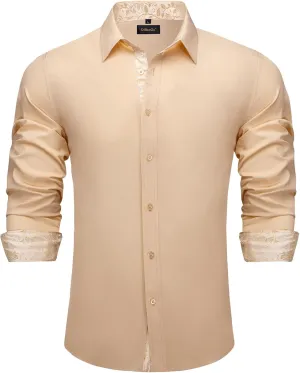 DiBanGu Mens Dress Shirts Solid Long Sleeve Button Down Shirts Regular Fit Inner Contrast Formal Shirts Wedding Business