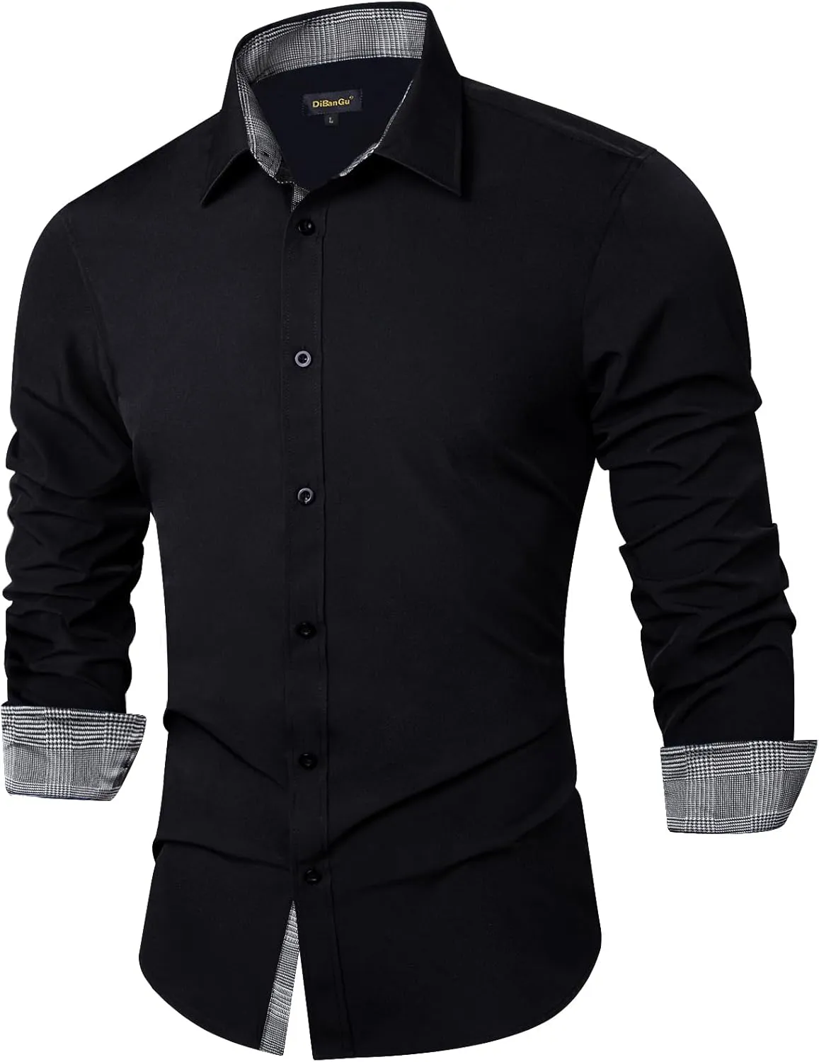 DiBanGu Mens Dress Shirts Solid Long Sleeve Button Down Shirts Regular Fit Inner Contrast Formal Shirts Wedding Business