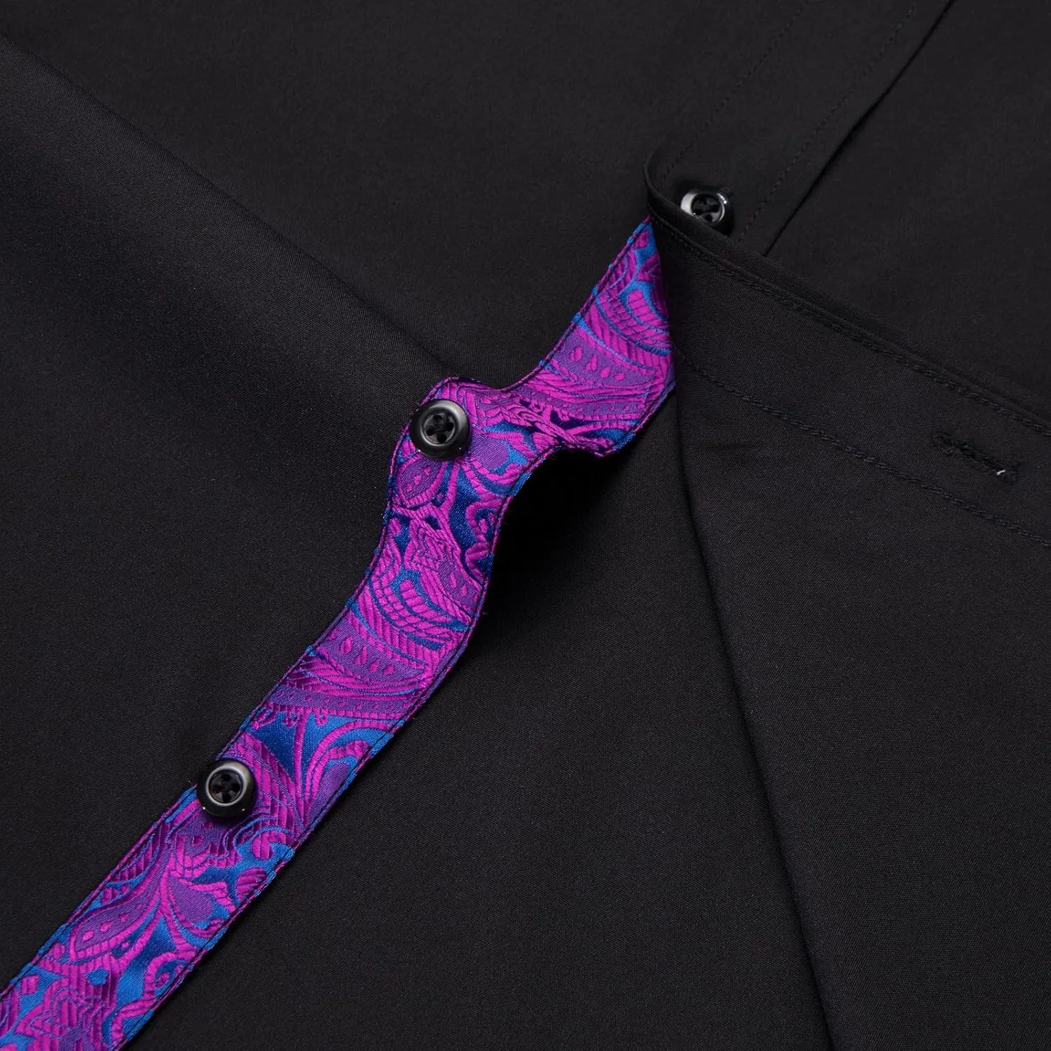DiBanGu Mens Dress Shirts Solid Long Sleeve Button Down Shirts Regular Fit Inner Contrast Formal Shirts Wedding Business