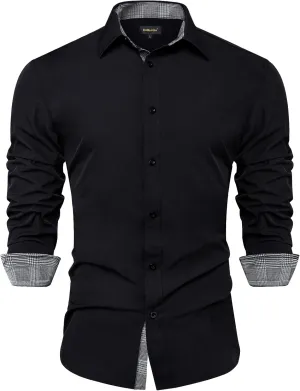 DiBanGu Mens Dress Shirts Solid Long Sleeve Button Down Shirts Regular Fit Inner Contrast Formal Shirts Wedding Business