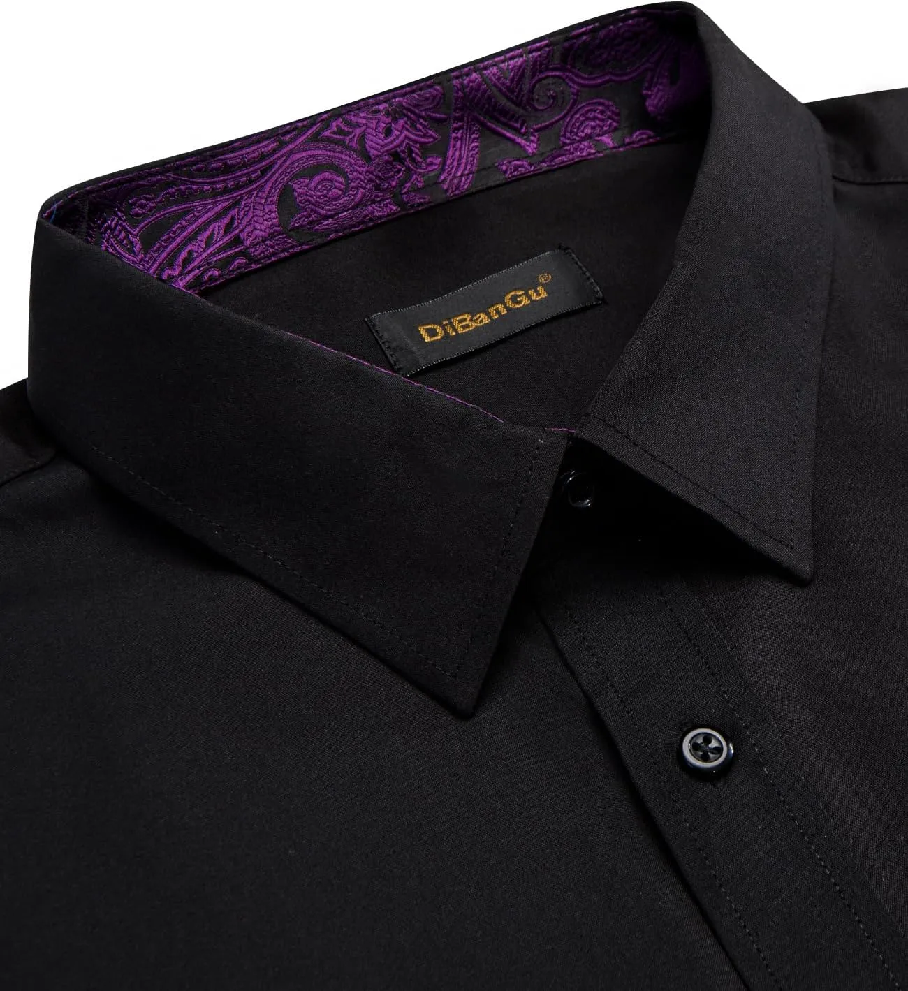 DiBanGu Mens Dress Shirts Solid Long Sleeve Button Down Shirts Regular Fit Inner Contrast Formal Shirts Wedding Business