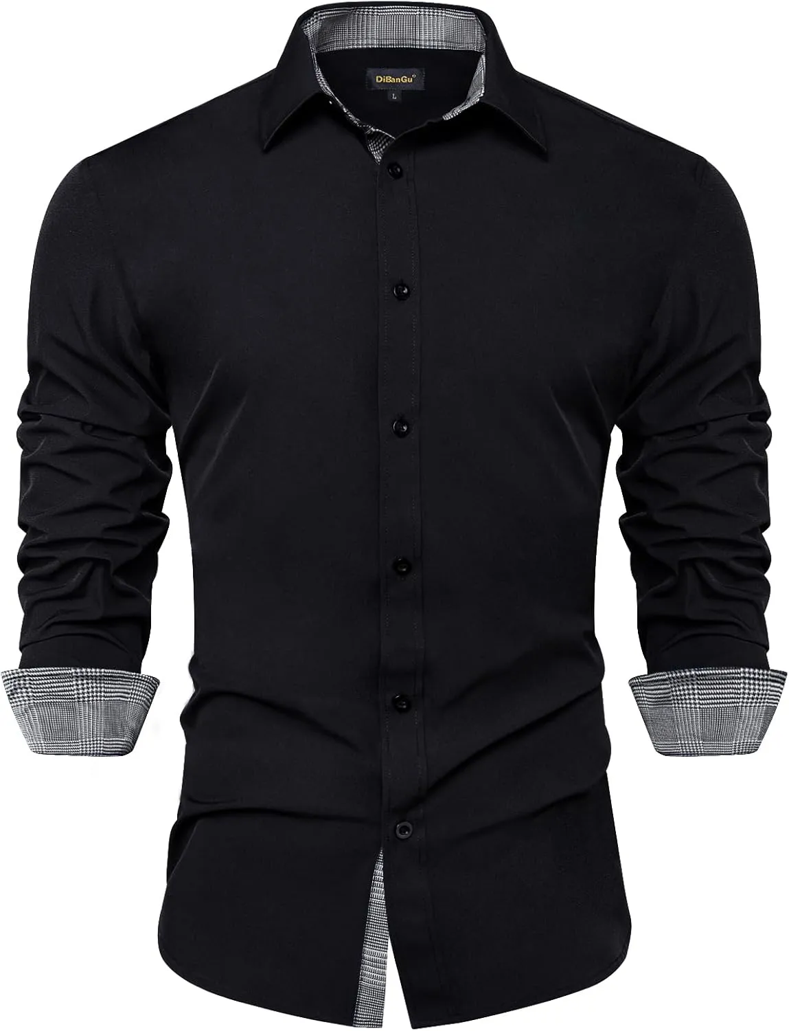 DiBanGu Mens Dress Shirts Solid Long Sleeve Button Down Shirts Regular Fit Inner Contrast Formal Shirts Wedding Business