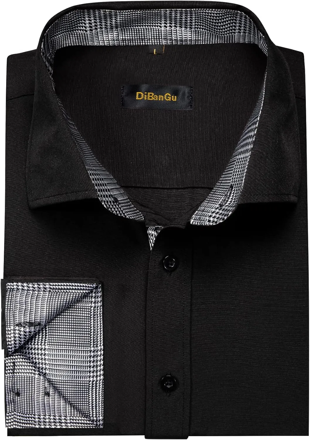 DiBanGu Mens Dress Shirts Solid Long Sleeve Button Down Shirts Regular Fit Inner Contrast Formal Shirts Wedding Business