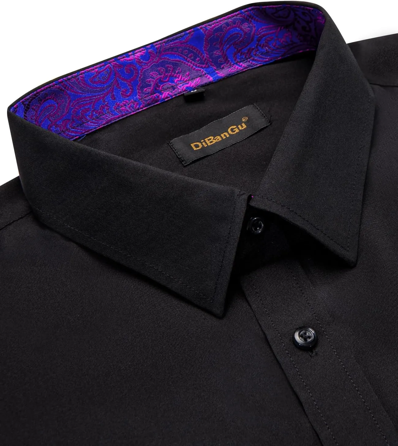 DiBanGu Mens Dress Shirts Solid Long Sleeve Button Down Shirts Regular Fit Inner Contrast Formal Shirts Wedding Business