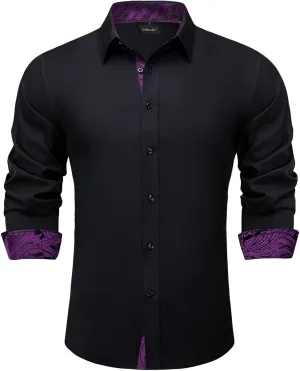 DiBanGu Mens Dress Shirts Solid Long Sleeve Button Down Shirts Regular Fit Inner Contrast Formal Shirts Wedding Business