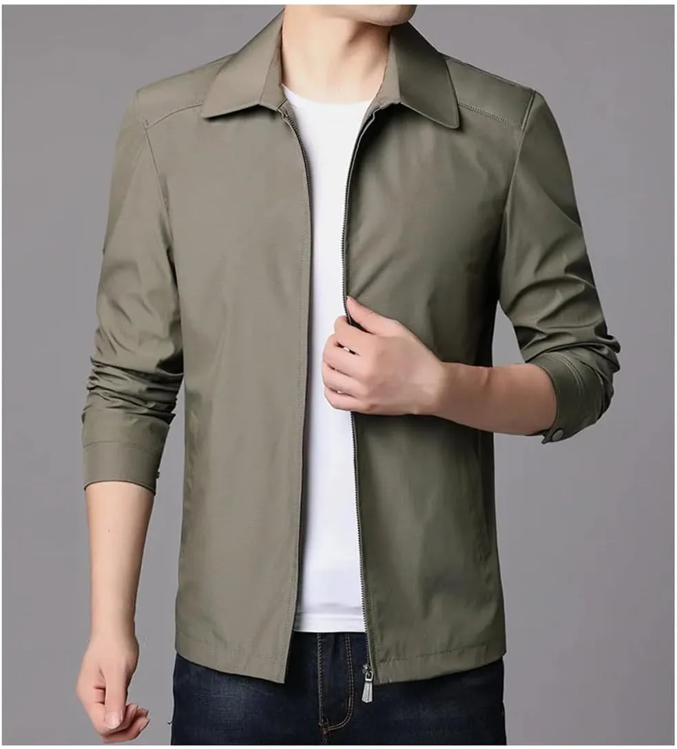 Disimlarl Men Casual Office Work Windbreaker Jackets Lightweight Business Cargo Coat Casual Lapel Zipper Thin Outwear
