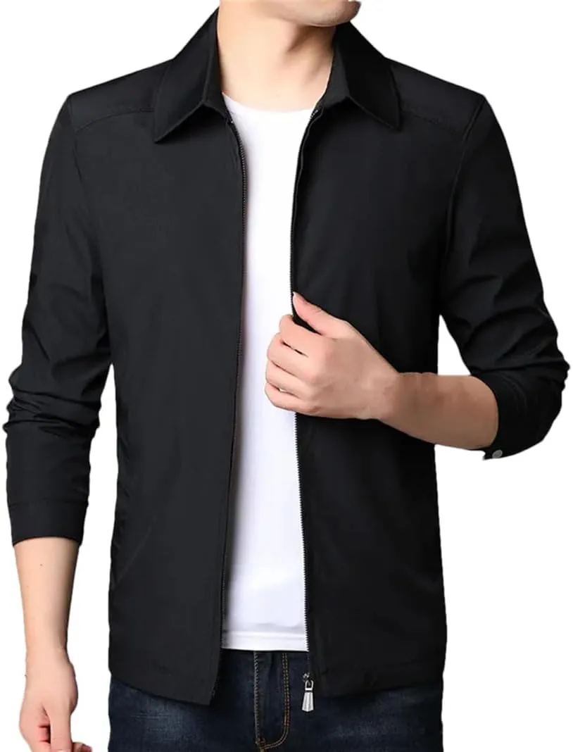 Disimlarl Men Casual Office Work Windbreaker Jackets Lightweight Business Cargo Coat Casual Lapel Zipper Thin Outwear