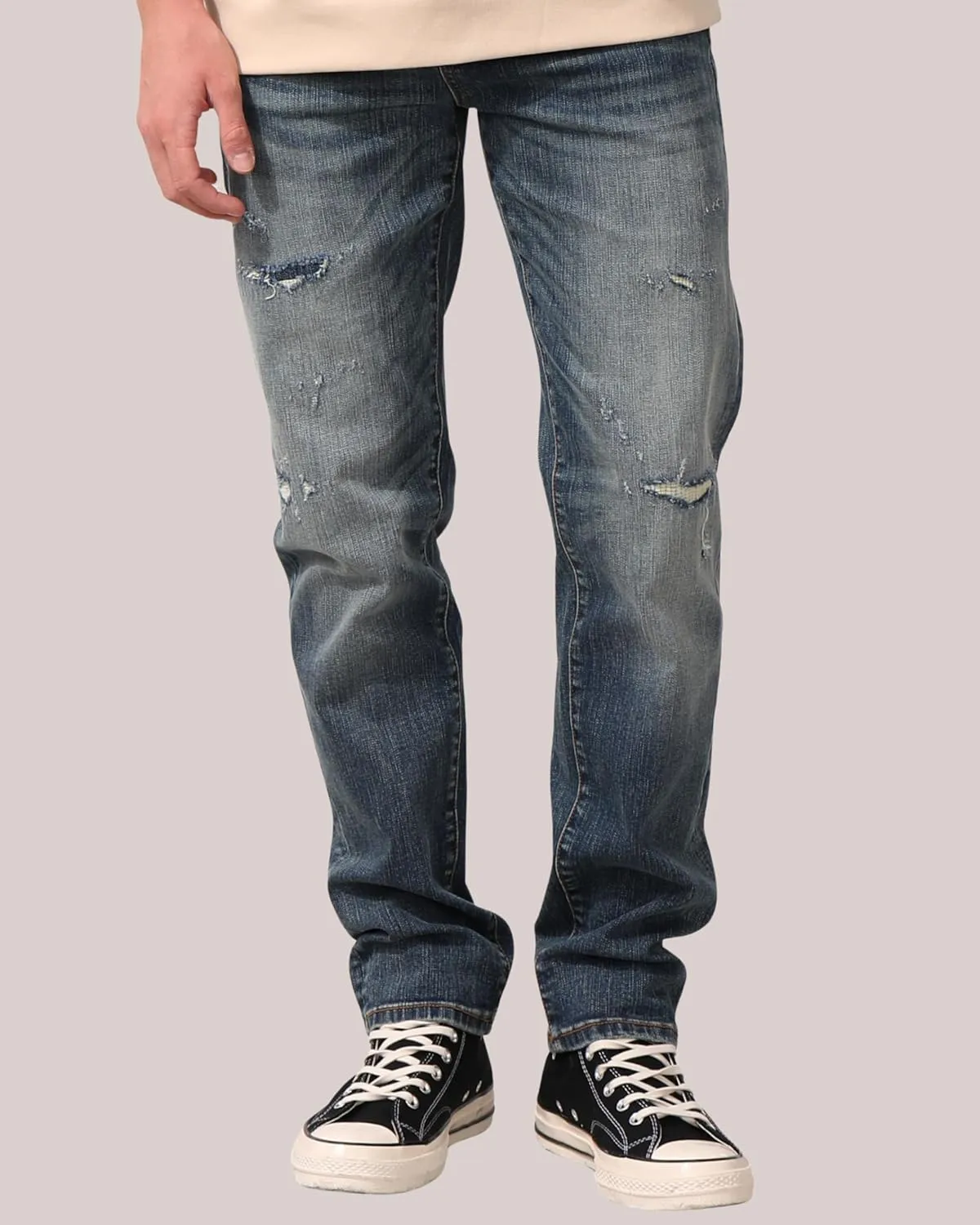 Distressed Denim Jeans- Men's Relaxed Fit Stretch Jeans, Comfortable Ripped Elastic Waist Pants,Dark Blue Jeans Men