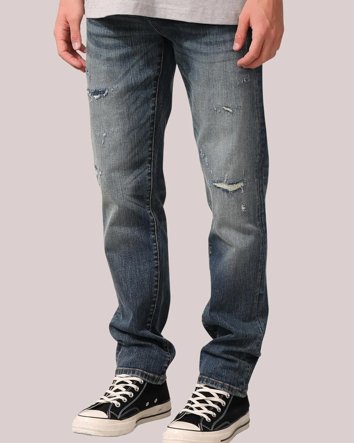 Distressed Denim Jeans- Men's Relaxed Fit Stretch Jeans, Comfortable Ripped Elastic Waist Pants,Dark Blue Jeans Men