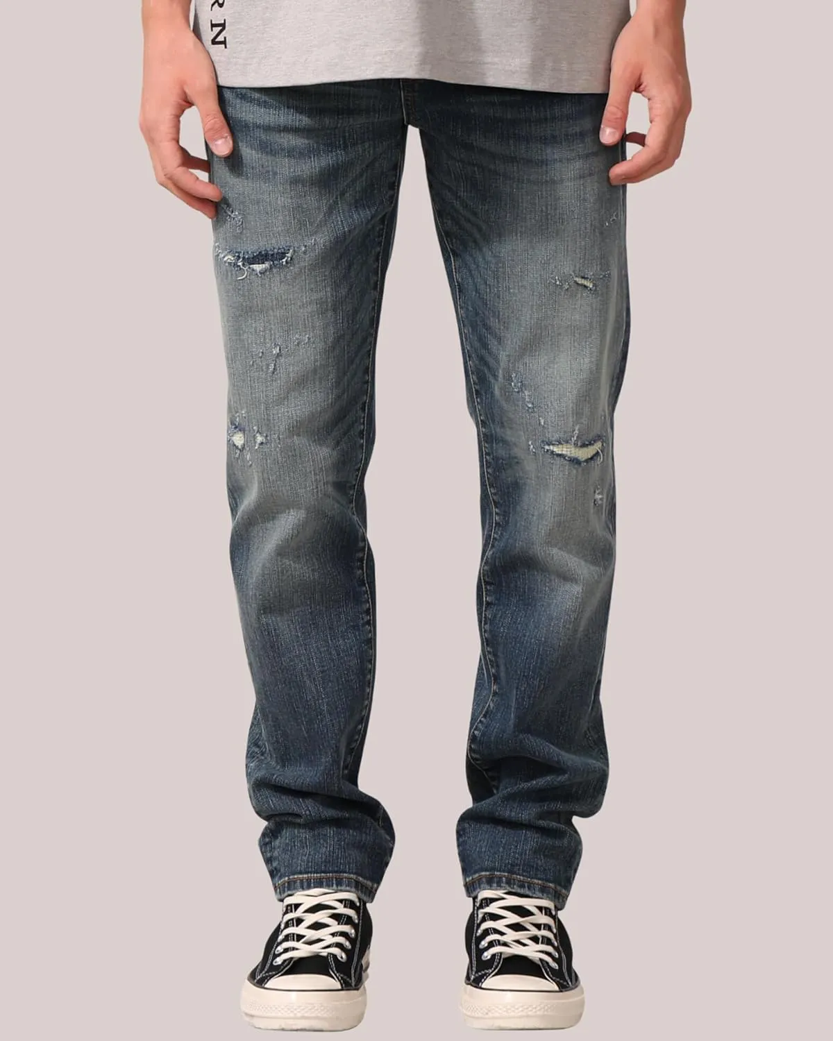 Distressed Denim Jeans- Men's Relaxed Fit Stretch Jeans, Comfortable Ripped Elastic Waist Pants,Dark Blue Jeans Men
